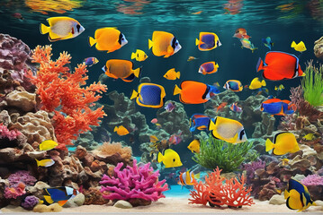 Fototapeta na wymiar A wide variety of tropical fish breeding aquariums