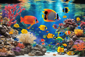 Fototapeta premium A wide variety of tropical fish breeding aquariums