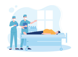 nurse with patient and medical staff in hospital concept flat illustration