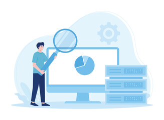 analysis of data storage on a computer concept flat illustration