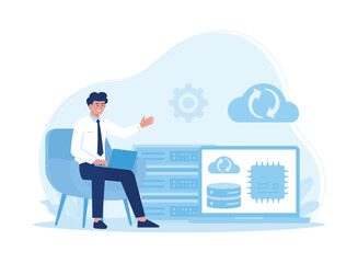 hosting backup and management big data concept flat illustration