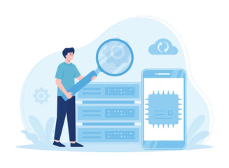 backup and analysis big data concept flat illustration