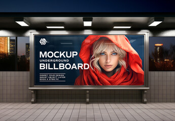 Billboard In A Train Station At Night Mockup. Generative Ai