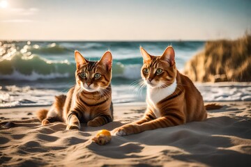 Write a comparative analysis of different cat breeds and their behaviors in beach environments, highlighting regional variations. - obrazy, fototapety, plakaty