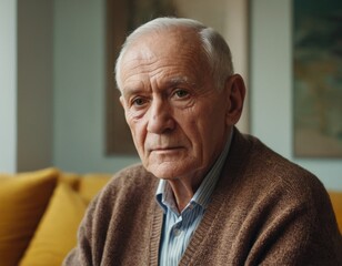Portrait of an elderly man. AI generation