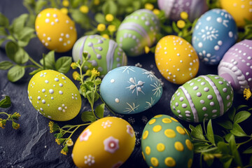Scene Adorned with Colorful Easter Eggs. Expressing the Joy and Vibrant Moments of Easter, Evoking the Atmosphere of Egg Hunts and the Arrival of Spring.