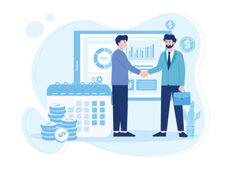 two business people making money investment agreement concept flat illustration