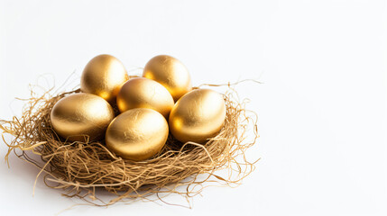 Gold Easter eggs in a nest