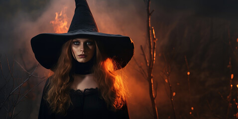 Banner Portrait of a Witch. Copy space - obrazy, fototapety, plakaty