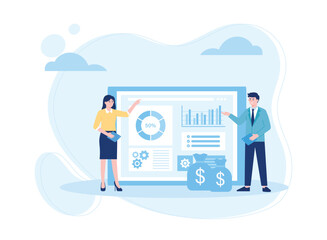 data analysis of company investment reports concept flat illustration