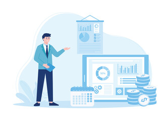 company monthly financial reports concept flat illustration
