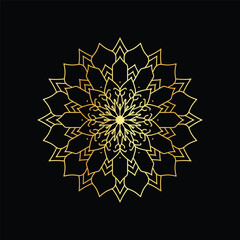 Golden mandala on a black background, vector illustration.