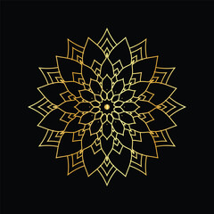 Golden mandala on a black background, vector illustration.