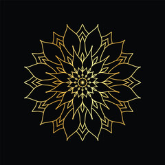 Golden mandala on a black background, vector illustration.