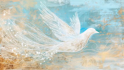 An artistic interpretation of a dove, blending religious symbolism with abstract design to convey a universal message of peace AI Generative.