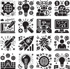 black and white icons set