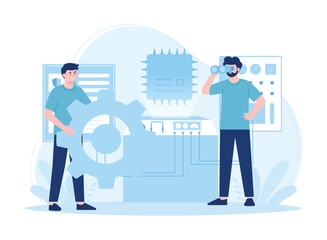 people who repair  machines concept flat illustration
