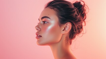 Effortless Radiance: Natural, Fresh, and Flawless Side Profile of a Woman with Rosy Cheeks
