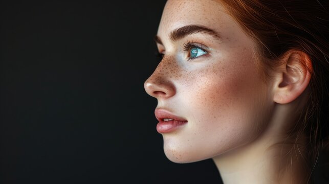 Effortless Radiance: Soft and Subtle Side Profile of a Barefaced Woman with a Natural Rosy Glow