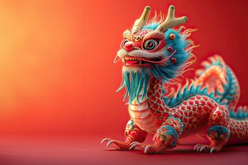 The festivities stands a cute and happy Chinese dragon