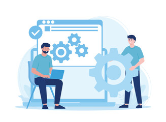 technical support that works on repairing computer hardware and software. concept flat illustration