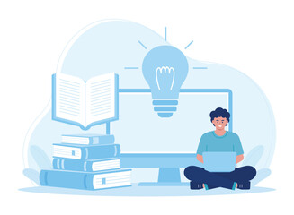 man with laptop sitting  online education concept  distance learning concept flat illustration