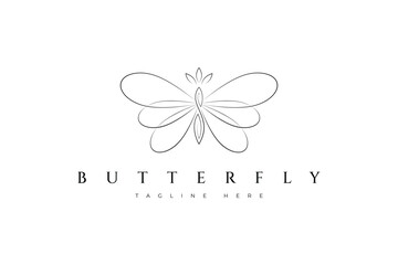 Butterfly Logo Linear Style Luxury Fashion Boutique Feminine Symbol