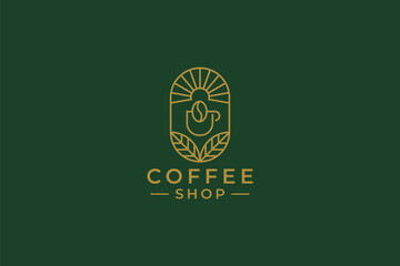 Coffee Bean Organic for Cafe Brand Logo Vintage Badge Linear Style - obrazy, fototapety, plakaty