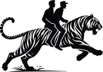 men riding on tiger silhouette