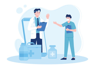 online consultation and online pharmacy services concept flat illustration