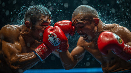 Two athletes in black boxing gloves engage in a powerful training session, showcasing strength and determination in the world of fitness and sports