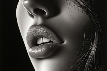 Close-up of Woman's Lips in Monochrome