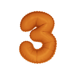 3D bright orange color helium balloon number 3