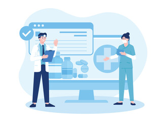 online consultation and online pharmacy services  concept flat illustration