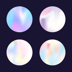 Hologram abstract backgrounds set. Holographic gradient. Neon hologram backdrop. Minimalistic 90s, 80s retro style graphic template for book, annual, mobile interface, web app.
