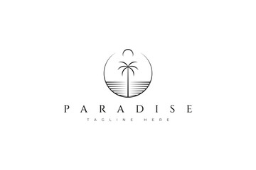 Palm Beach Logo Sunset Topical Island Abstract Illustration Circle Linear Vintage Badge