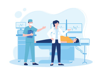 doctor and nurse showing patient infographic concept flat illustration - obrazy, fototapety, plakaty