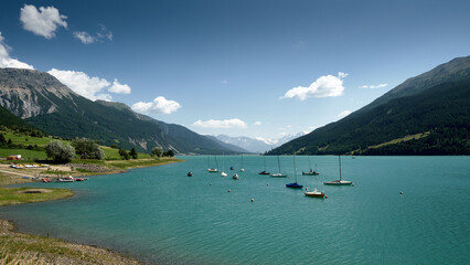 View of Lake Resia in South Tyrol