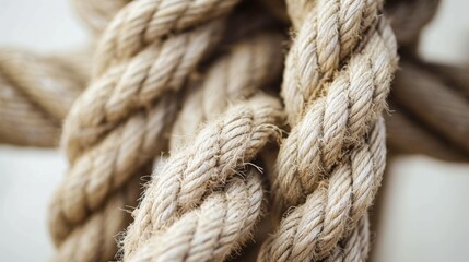 Bold rope. Closeup of thick nautical ropes. Heavy strong ropes background.