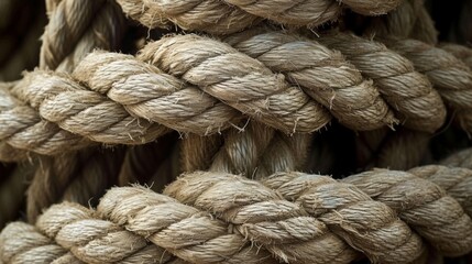 Fototapeta premium Bold rope. Closeup of thick nautical ropes. Heavy strong ropes background.