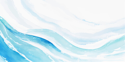 abstract soft blue and white abstract water color ocean wave texture background .Fluid blue ocean wave layer Tsunami wave background in flat cartoon style. Big blue tropical water splash.	