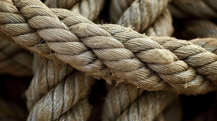 Fototapeta na wymiar Bold rope. Closeup of thick nautical ropes. Heavy strong ropes background.