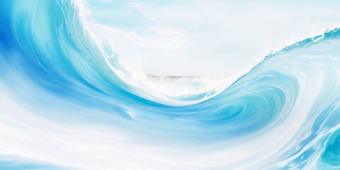 abstract soft blue and white abstract water color ocean wave texture background .Fluid blue ocean wave layer Tsunami wave background in flat cartoon style. Big blue tropical water splash.	 - obrazy, fototapety, plakaty