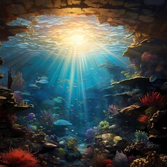 Fototapeta na wymiar Underwater Sunbeam Sanctuary
