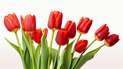 Red tulips isolated on white background