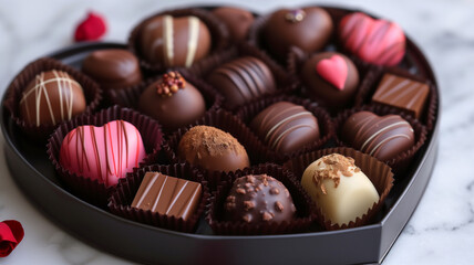 Obraz na płótnie Canvas the valentine's day chocolate box with heart shaped chocolates 