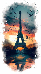 Eiffel Tower in Paris in watercolor