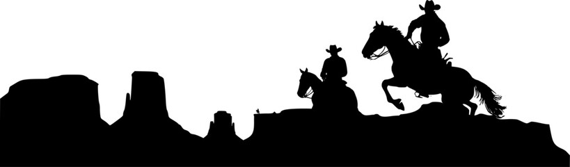 Vektor Silhouette Körper Cowboys - Reiter auf wilden Pferden - Western Landschaft Arizona - Frei und Wild Freiheit © fotografiedk