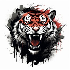 Logo illustration of a Tiger style back and white mascot logo tiger head angry roaring tiger