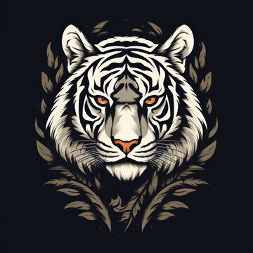 Logo illustration of a Tiger style back and white mascot logo tiger head angry roaring tiger